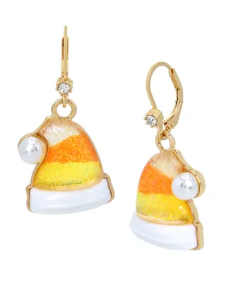 Betsey Johnson Faux Stone and Imitation Pearl Candy Corn Santa Hat Earrings