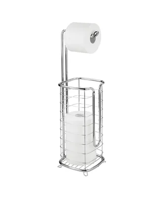 mDesign Metal Free Stand Bathroom 3 Roll Toilet Paper Holder Storage