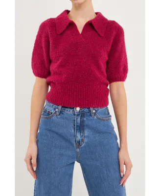 endless rose Women's Short Sleeve Collared Sweater