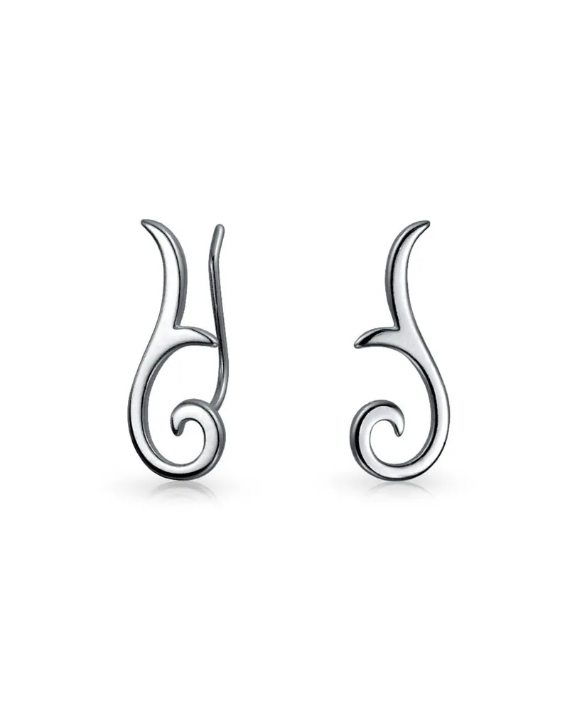 Bling Jewelry Minimalist Geometric Tribal Scroll Ear Pin Crawlers Climbers Earrings For Women For Teen .925 Sterling Silver