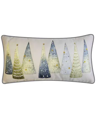Edie@Home Modern Christmas Trees with Beading and Embroidery Decorative Pillow, 14" x 26"