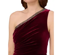 Adrianna Papell Women's Velvet Ruched One-Shoulder Gown