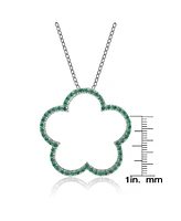 Genevive Sterling Silver Cubic Zirconia Large Open Flower Shape Necklace