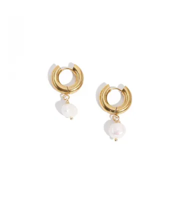 Joey Baby 18K Gold Plated Chunky Stainless Steel with Pearl earrings - Leah Earrings For Women