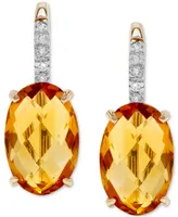 14k Gold Earrings, Citrine (6 ct. t.w.) and Diamond Accent Oval Leverback Earrings