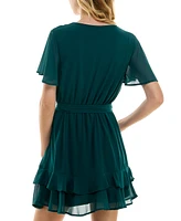 As U Wish Juniors' Chiffon Tie-Waist Dress