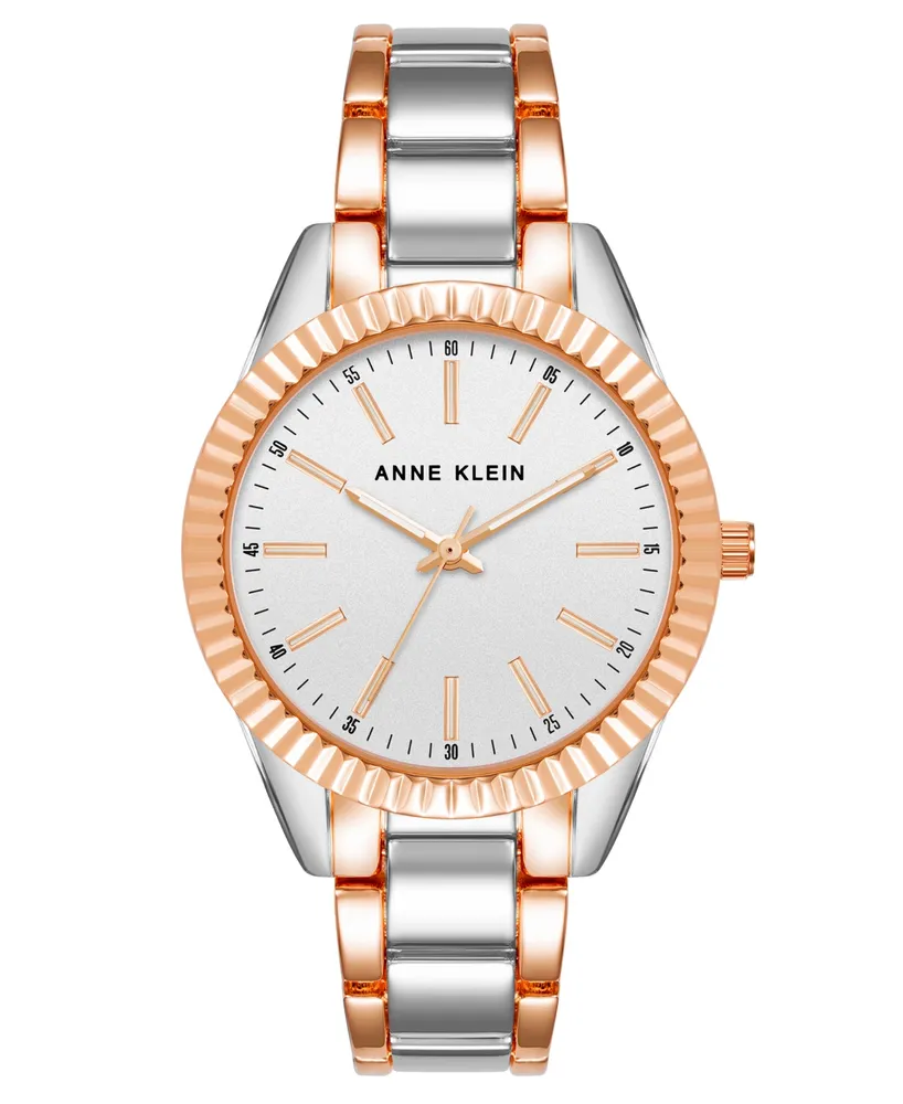 Anne Klein Women's Three Hand Quartz Silver-tone and Rose Gold-tone Alloy Bracelet Watch, 36mm - Silver-Tone-Rose Gold