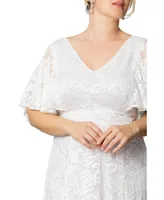 Kiyonna Plus Genevieve Lace Flutter Sleeve Midi Dress