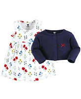 Hudson Toddler Girl Cotton Dress and Cardigan 2pc Set