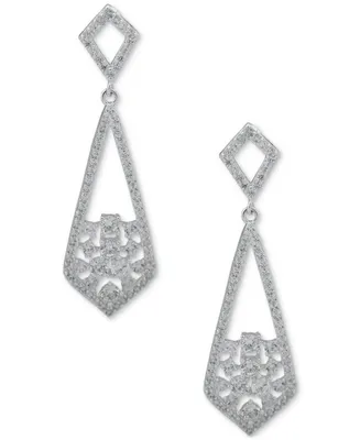 Anne Klein Silver-Tone Crystal Filigree Openwork Drop Earrings