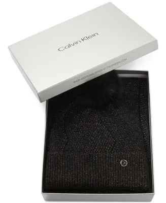 Calvin Klein Women's Pom Beanie & Scarf Boxed Gift Set