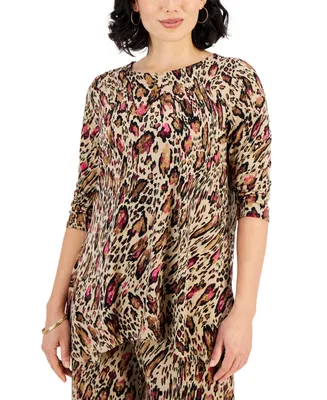 Jm Collection Petite Glam Animal-Print Top, Created for Macy's