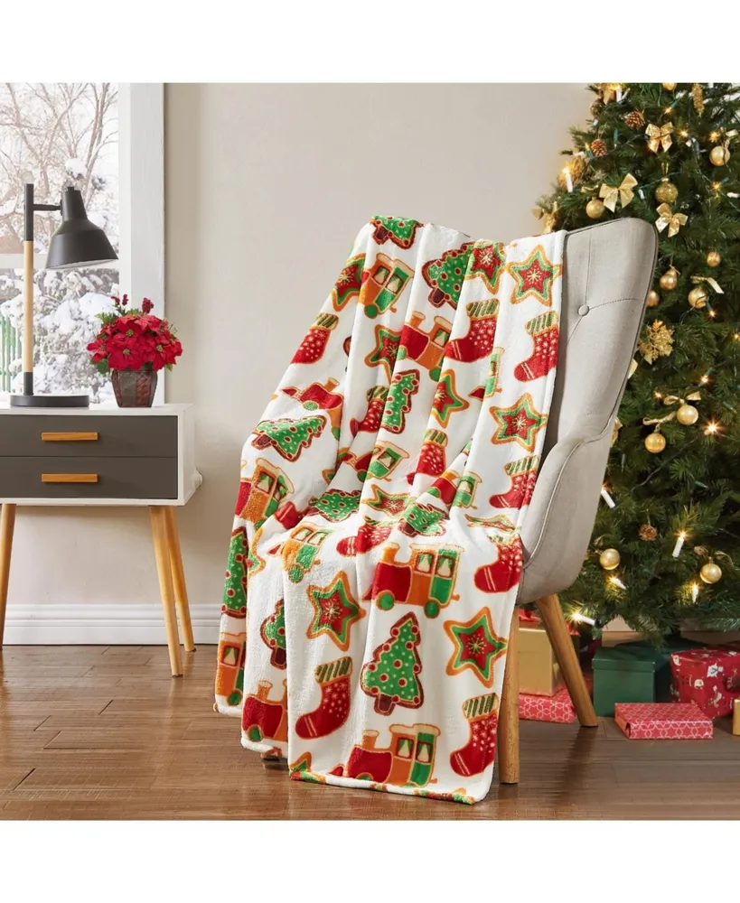 Kate Aurora Christmas Trains & Stockings Oversized Ultra Soft & Plush Throw Accent Blanket - 50 in. W x 70 in. L