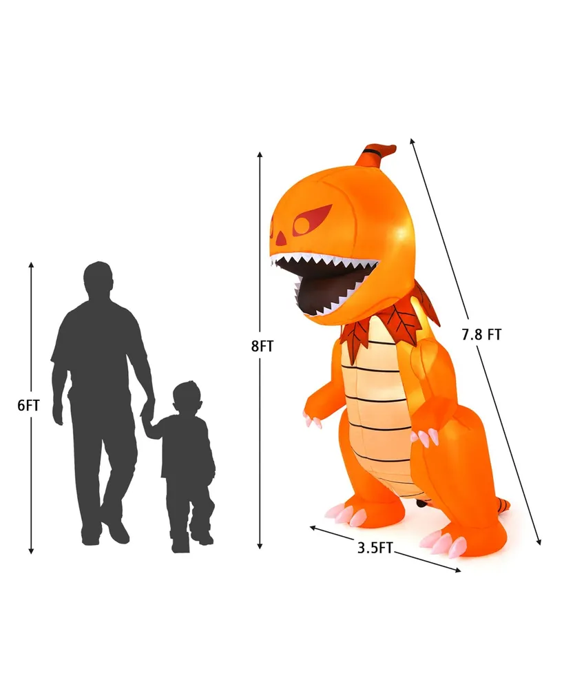 Costway 8FT Halloween Inflatable Pumpkin Head Dinosaur Blow Up with Led Lights