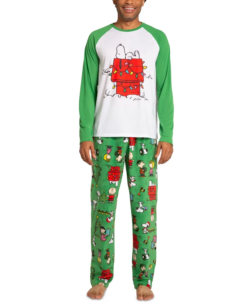 Briefly Stated Matching Men's Peanuts Raglan-Sleeve Top and Pajama Pants Set