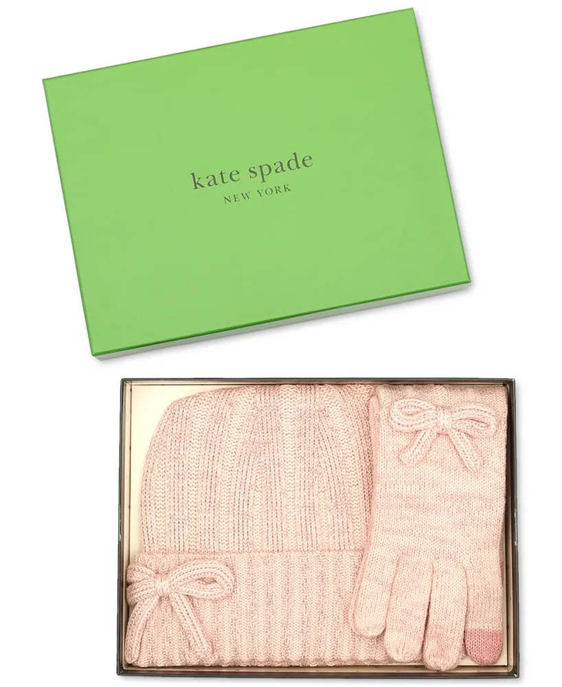 Kate Spade New York Women's Metallic Bow Beanie & Gloves Boxed Set