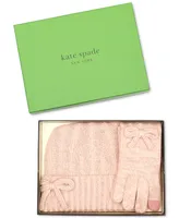 Kate Spade New York Women's Metallic Bow Beanie & Gloves Boxed Set