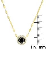 Black Sapphire (1 ct. t.w.) & Lab-Grown White Sapphire (1/8 ct. t.w.) Halo 18" Pendant Necklace in 14k Gold-Plated Sterling Silver