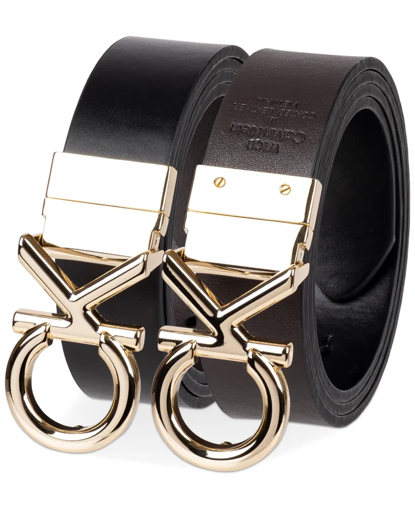 Calvin Klein Women's Reversible Monogram Buckle Belt - Black, Brown