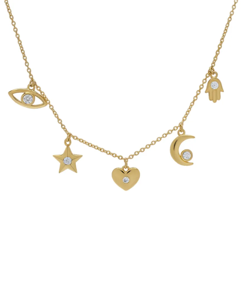 Lab-Grown White Sapphire Mystical Motif Charm 18" Pendant Necklace (1/2 ct. t.w.) in 14k Gold-Plated Sterling Silver