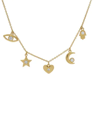 Lab-Grown White Sapphire Mystical Motif Charm 18" Pendant Necklace (1/2 ct. t.w.) in 14k Gold-Plated Sterling Silver