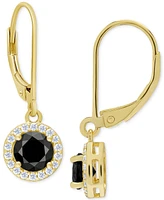 Black Sapphire (1-1/5 ct. t.w.) & Lab-Grown White Sapphire (1/4 ct. t.w.) Halo Drop Earrings in 14k Gold-Plated Sterling Silver