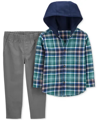 Carter's Toddler Boys Plaid Hooded Button-Front Shirt and Pants, 2 Piece Set