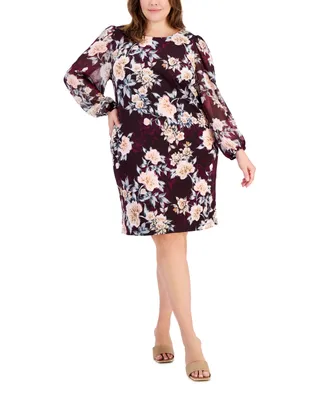 Connected Plus Size Boat-Neck Long-Sleeve Sheath Dress