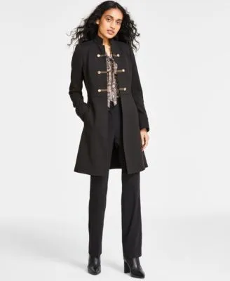 Tahari Asl Womens Military Long Sleeve Topper Jacket Printed Tie Neck Sleeveless Top Mid Rise Zip Front Bootcut Pants