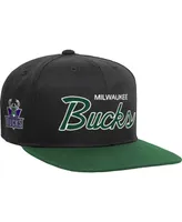 Big Boys and Girls Mitchell & Ness Black Milwaukee Bucks Team Script Snapback Hat