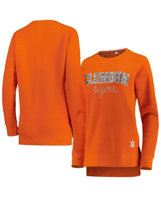 Women's Pressbox Orange Clemson Tigers Steamboat Animal Print Raglan Pullover Sweatshirt