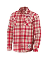 Men's Darius Rucker Collection by Fanatics Scarlet, Natural Ohio State Buckeyes Plaid Flannel Long Sleeve Button-Up Shirt
