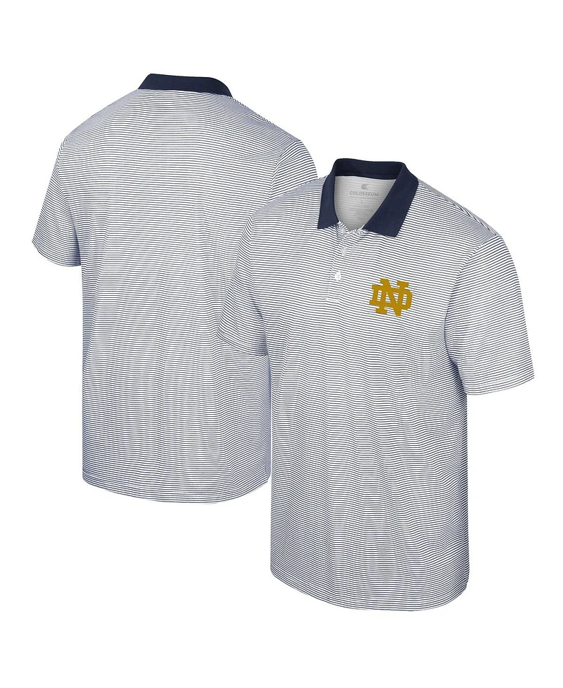 Men's Colosseum White, Navy Notre Dame Print Stripe Polo Shirt