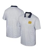 Men's Colosseum White, Navy Notre Dame Print Stripe Polo Shirt