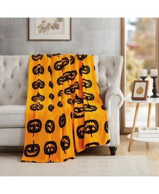 Kate Aurora Halloween Black & Orange Oversized Jack O' Lanterns Ultra Soft & Plush Throw Blanket - 50 in. W x 70 in. L