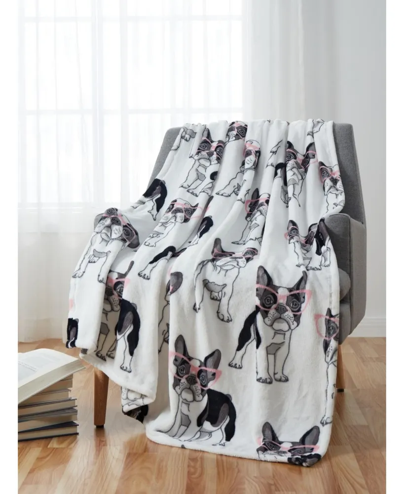 Kate Aurora "Frenchie" French Bulldog Puppy Ultra Soft & Plush Oversized Accent Throw Blanket - 50 in. W x 70 in. L