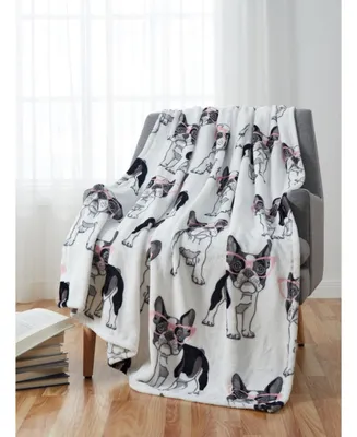 Kate Aurora "Frenchie" French Bulldog Puppy Ultra Soft & Plush Accent Throw Blanket - 50 in. W x 60 in. L