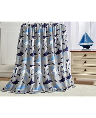Kate Aurora Juvi Blue & Gray Baby Shark Ultra Plush Fleece Accent Throw Blanket - 50 in. W x 60 in. L
