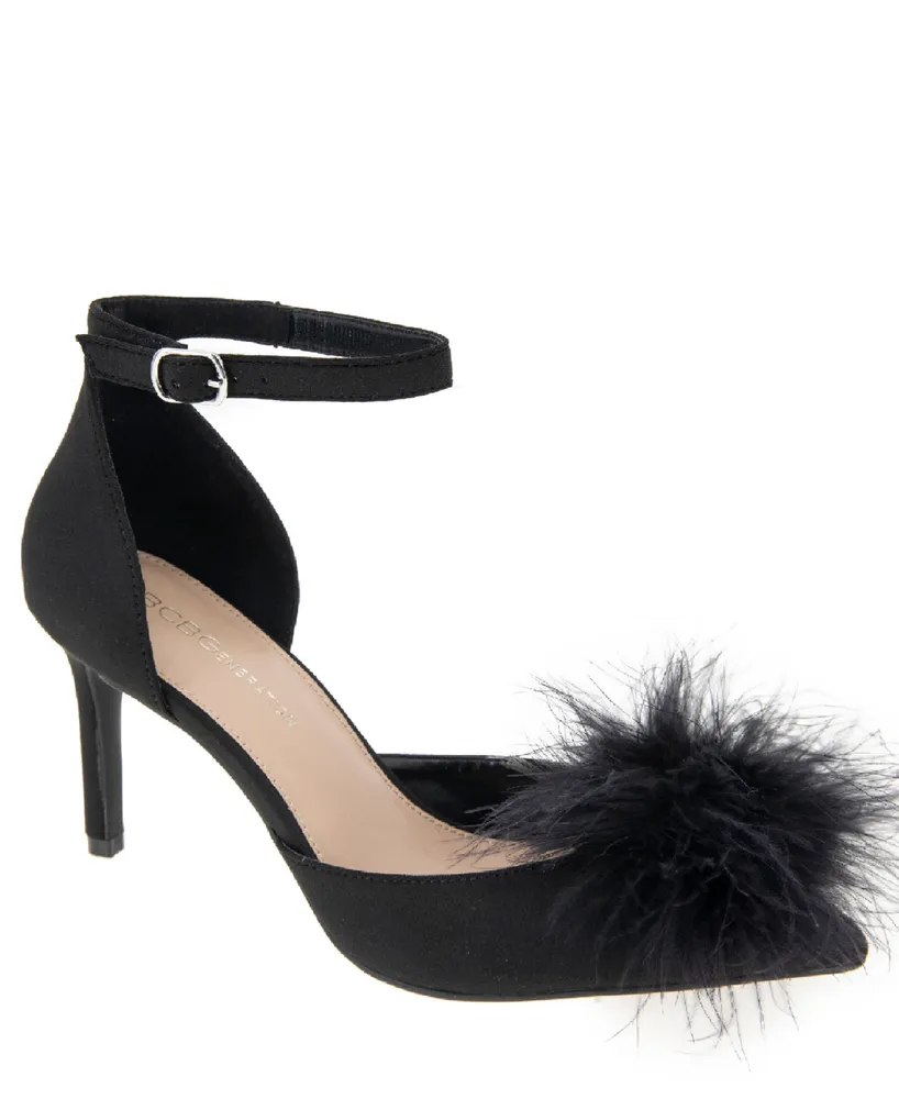 BCBGeneration Women's Abiny Faux Feather Ankle Strap Pumps