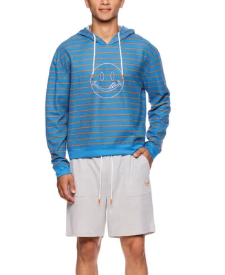 Joe Boxer Men's Waffle-Knit Fun Stripe Licky-Print Hooded Pajama T-Shirt