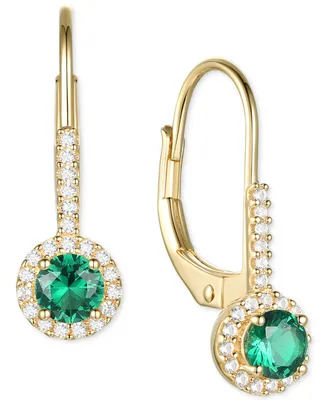 Lab-Created Emerald (3/8 ct. t.w.) & Lab-Created White Sapphire (1/6 ct. t.w.) Leverback Drop Earrings in 14k Gold-Plated Sterling Silver