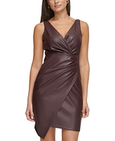 Guess Women's Faux-Leather Faux-Wrap Sheath Dress