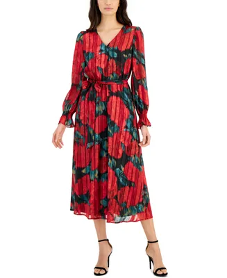 Anne Klein Women's Floral-Print Belted Midi Dress