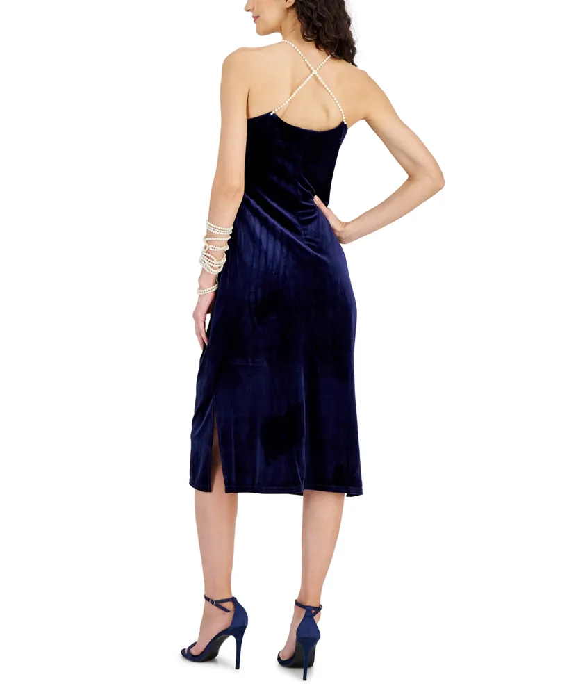 Sam Edelman Women's Embellished-Strap Velvet Midi Dress