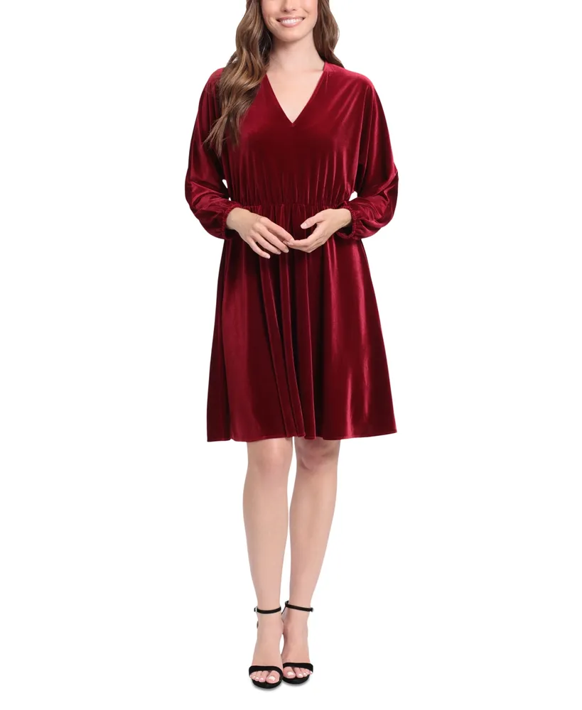 London Times Women's Dolman-Sleeve Velvet Fit & Flare Dress