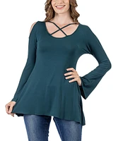 24seven Comfort Apparel Women's Criss Cross Long Sleeve Top