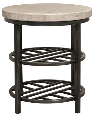 Capri 22" Stone and Metal Base Round Side Table