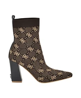 Guess Women's Yonel Block Heel Stretch Knit Logo Dress Booties