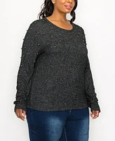 Coin 1804 Plus Cozy Long Sleeve Pullover Top with Gunmetal Studs