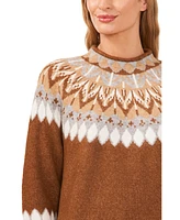 CeCe Women's Fair Isle Long Sleeve Mock Neck Sweater